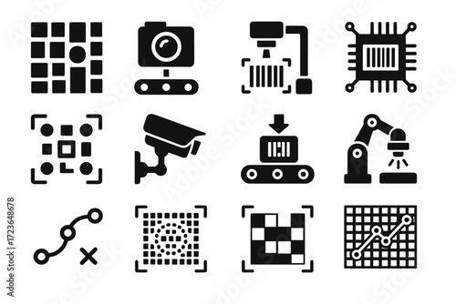 Detection vector scan grid icon vision pixel icons board scanner reader sensor