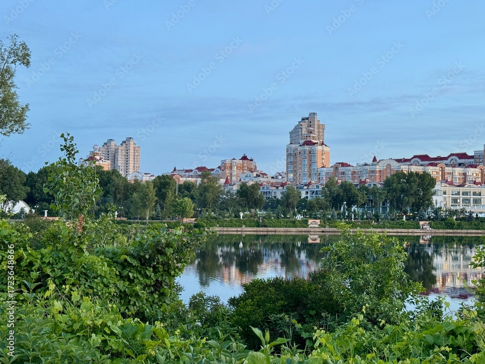 Fototapeta premium view from Obolon island, Kyiv, Ukraine