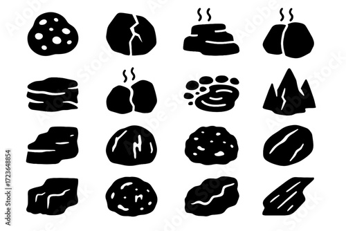 Vector rugged rock terrace hot texture spring mineral boulder icon geothermal sharp