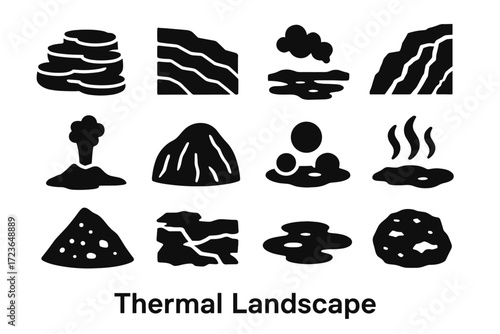 Terrain geyser vector icons stone silhouette icon pot eroded landscape thermal pond