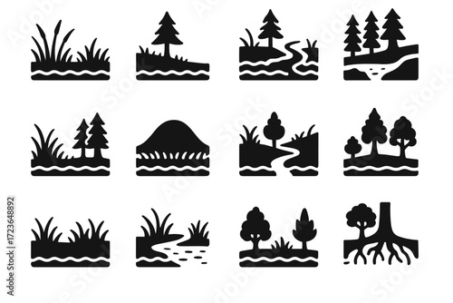 Peat to grid mossy water vector icon border wetland divide bog icons