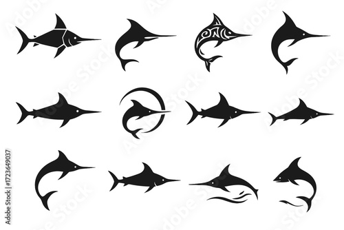 Symbolic swordfish vector elegant tribal icons icon abstract curve stylized silhouette pattern