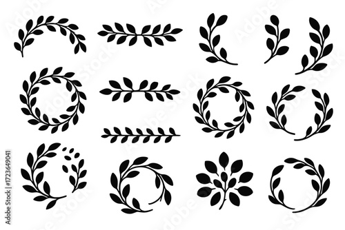 Divider garland eucalyptus leafy horizontal arch icon wreath vector cluster set sprigs