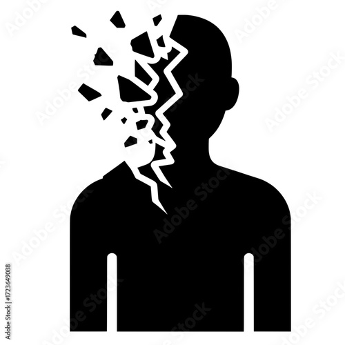 Person's head shattering vector icon. A concept for mental breakdown, trauma, and emotional fragility.
