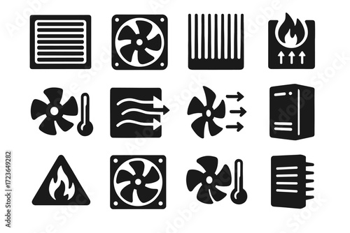 Heat icons vector vented airflow overheat thermal inverter icon air fan shape