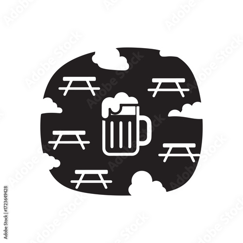 Minimalist Outdoor Beer Garden Flat Vector Icon Design