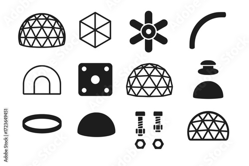Hub entrance lattice icon ventilation connector icons vector geodesic dome triangular support
