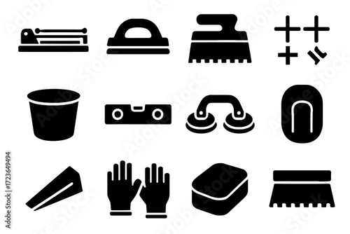 Adhesive trowel vector icon icons notched spreader lifter installation shape tile protective