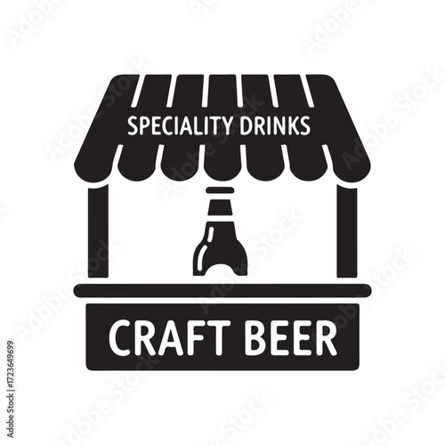 Flat Vector Market Stall Icon with Craft Beer and Specialty Drinks