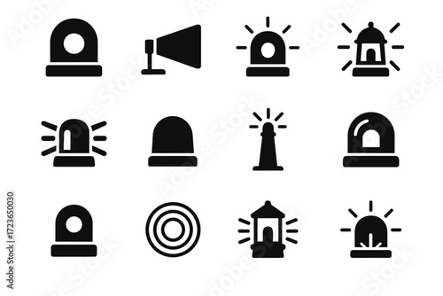 Glass rotating visual light pulse icons glow vector tip shine lines beacon