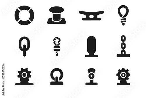 Dock icon chain ring mooring gear buoy vector icons floating loop equipment