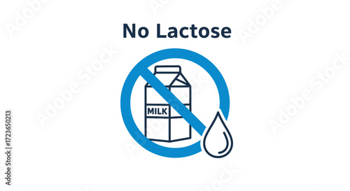 A clear graphic illustration indicating a product is free from lactose, featuring a milk carton crossed out with a water drop.