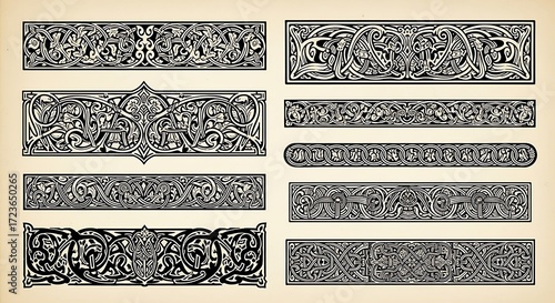 Collection of intricate Celtic knotwork border designs.