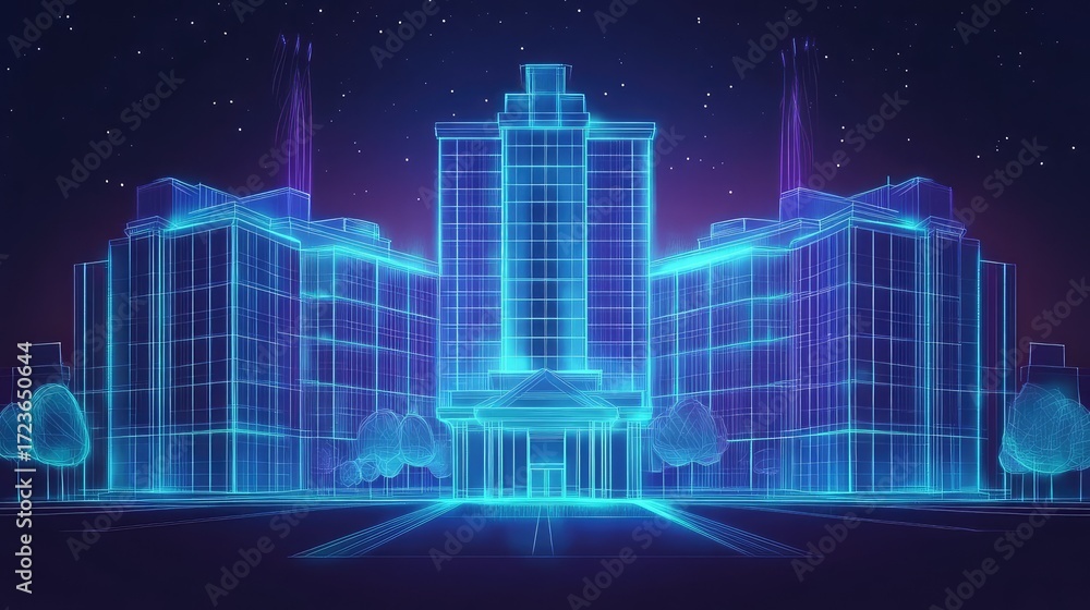 Naklejka premium building flat c holographic projection of the hospital building