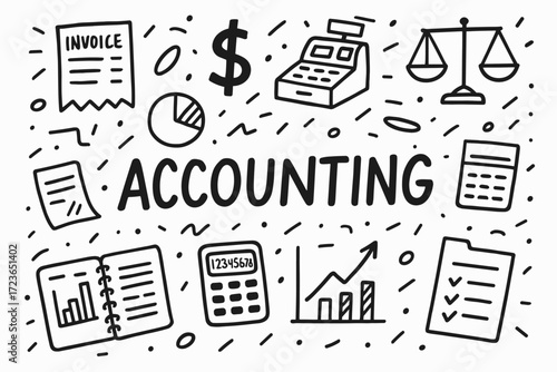 Accounting flat icon set. finance, bookkeeping, and money symbols in flat style.