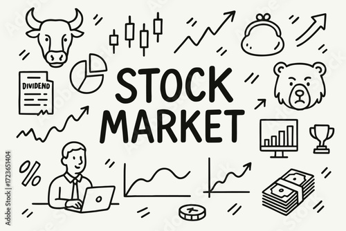 Stock market line icon set. finance, trading, charts, economy illustrations