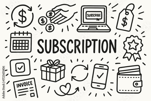 Subscription linear icon set. membership, renewal, payment, billing, plan icons collection.