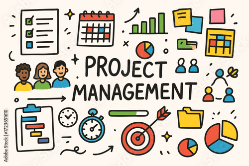 Project management flat icon set. workflow, planning, teamwork icons flat collection