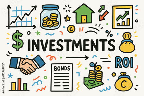 Finance and investment flat icon set. money management and savings icons collection.