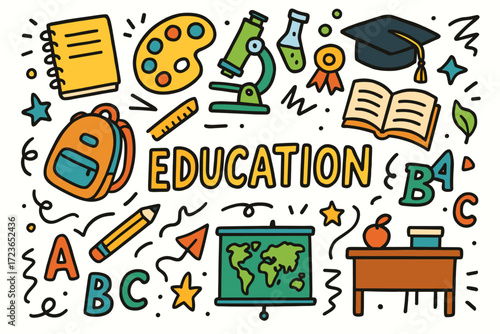 Education, learning filled icon set. school, study tools, classroom symbols collection