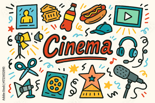 Cinema and entertainment flat icon set. movie, film, theater icons collection.