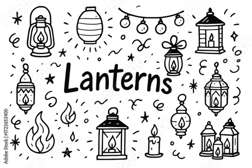 Lanterns, festivals outline icon set. holiday, celebration, light festival icons collection
