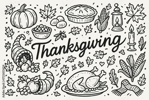 Thanksgiving, autumn line icon set. harvest, celebration, holiday pumpkin outlines