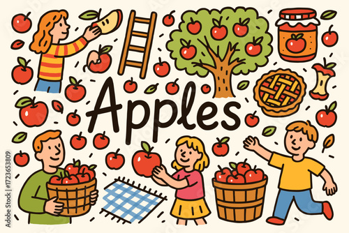Apple, harvest flat icon set. orchard, fruit picking icons flat collection