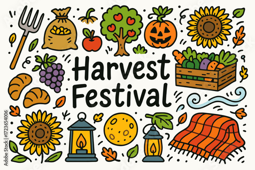Autumn festival outline icon set. harvest, celebration, fall, doodle, seasonal icons