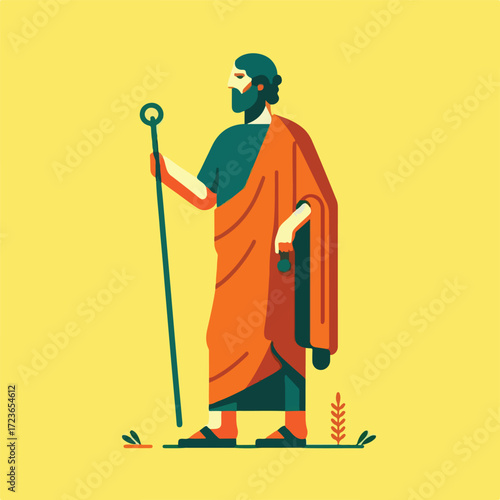 Ancient Greek Philosopher with Staff