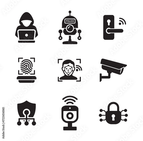 Bundle of smart security and technology silhouette icons