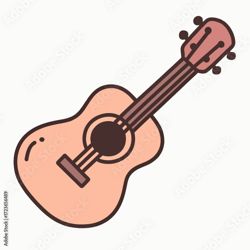 A simple and charming doodle-style illustration of an acoustic guitar or ukulele, a classic and timeless icon for music, songwriting, and relaxed, folksy vibes.
