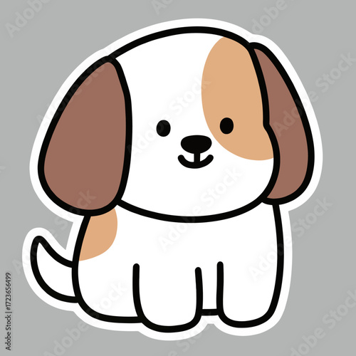 An adorable and friendly kawaii-style puppy with floppy ears and a cute expression, a charming and playful sticker character for dog lovers and children's designs.
