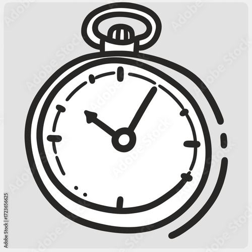 A simple and charming hand-drawn illustration of a classic pocket watch, a timeless and elegant icon symbolizing the passage of time, history, and punctuality.
