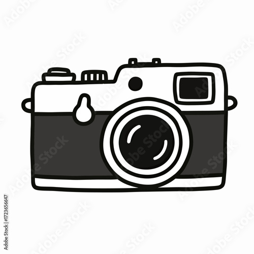 A simple and charming hand-drawn illustration of a vintage-style film camera, a classic and timeless icon of photography, art, and capturing precious memories.

