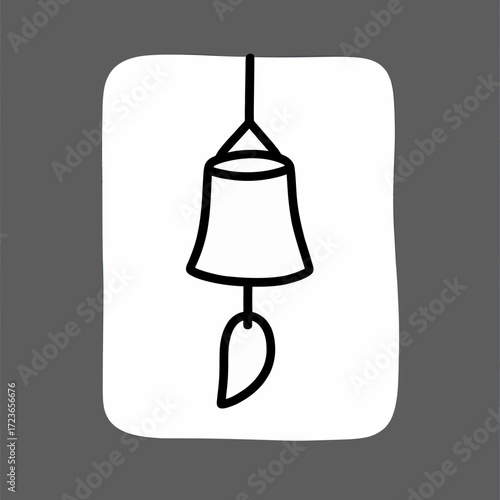 A simple and minimalist line art icon of a Japanese furin wind chime, a serene and elegant symbol of summer breezes, peace, and tranquility in a modern design.
