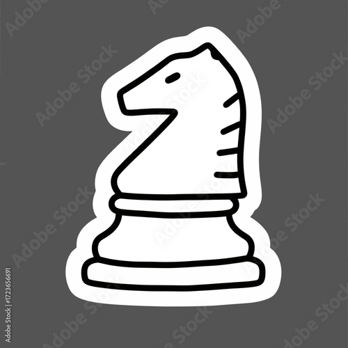 A simple and bold sticker-style illustration of a white knight chess piece, a powerful and classic icon symbolizing strategy, intelligence, and skillful moves.
