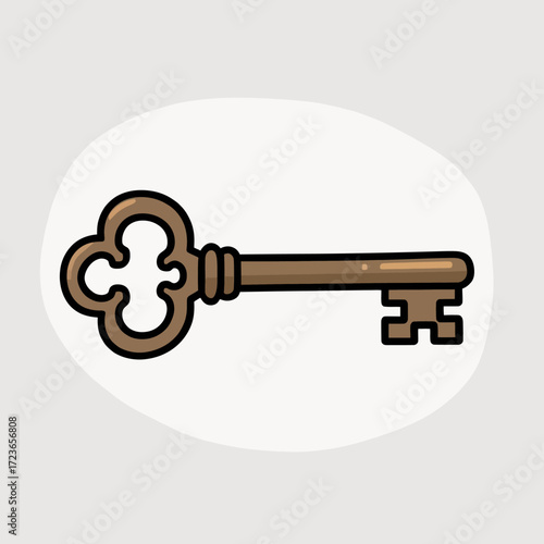 A simple and charming illustration of a vintage-style ornate skeleton key, a classic and timeless icon symbolizing secrets, access, and new opportunities.
