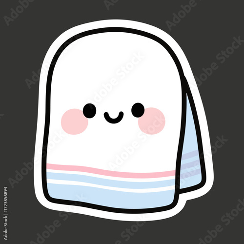 A cute and cozy kawaii-style folded towel with a happy smiling face, a charming and simple character for bathroom decor, spa themes, or laundry service branding.
