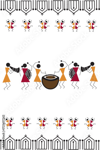 Beautiful Indian Traditional and Cultural Warli art isolated on white background - vector illustration