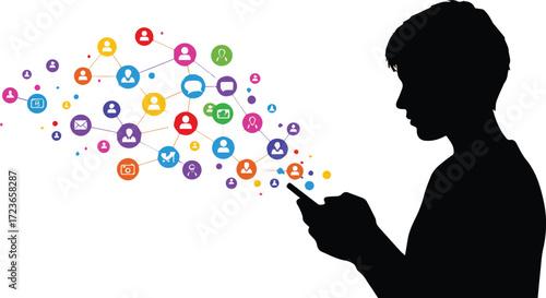 Child Using Smartphone, Connected to Social Media Network