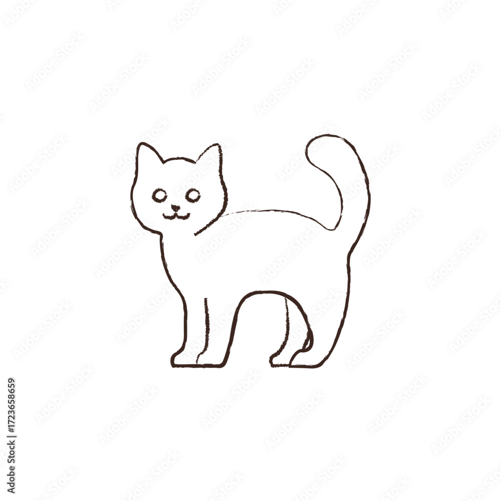 Naklejka premium line vector illustration of a black cat. hand drawn halloween cat. spooky cat.