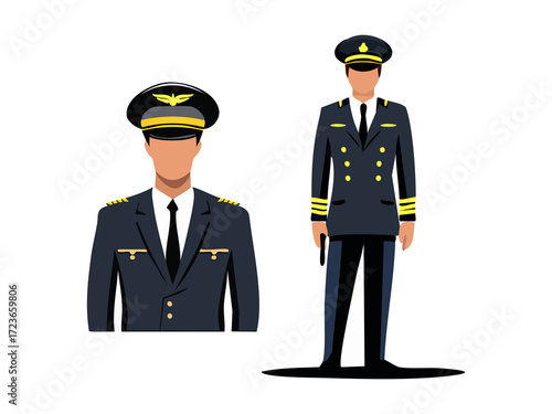 Flat vector silhouette of pilot