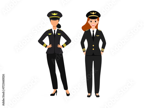 Vector silhouette of pilot in uniform with cap for aviation work icon