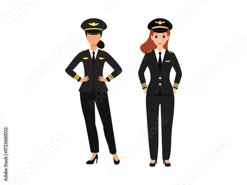 Vector silhouette of pilot in uniform with cap for aviation work icon