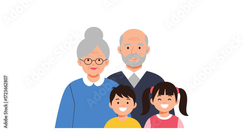 A loving portrait of a multi-generational family group with grandparents and grandchildren.