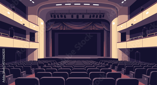 An empty theater awaits its audience for a grand performance.