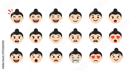 Collection of diverse sumo wrestler facial expressions for communication and expression.