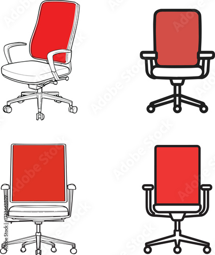 Vector art of four red office chair icons for furniture concept