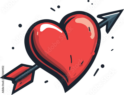 Vector art of red heart pierced by an arrow, symbol of love and valentines day